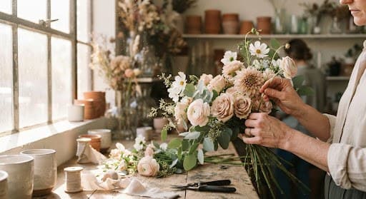 Ramo de flores en preparación