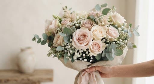 Ramo de flores en tonos rosados