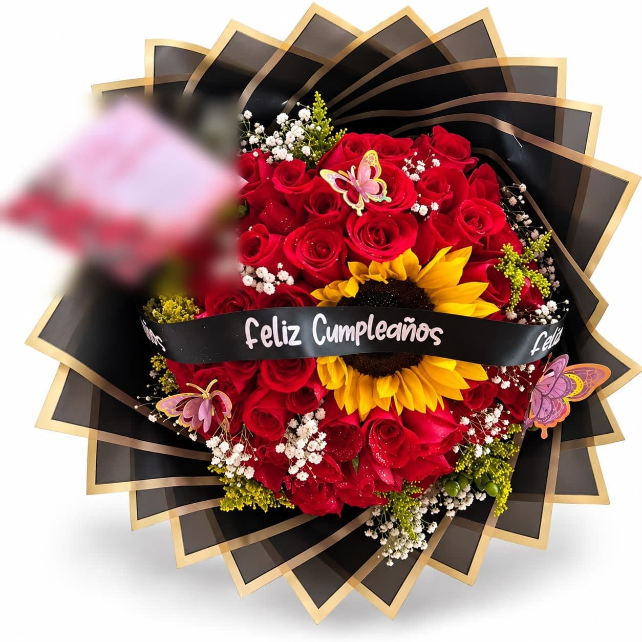 Ramo de Cumpleaños de Rosas Rojas con Girasol