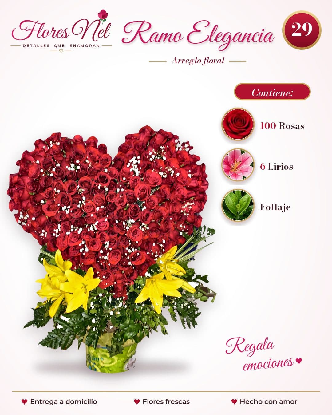 Corazón de 100 Rosas Rojas