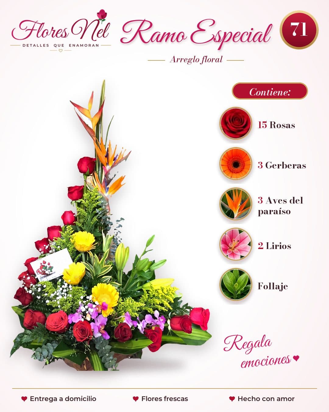 Ramo Especial de Rosas, Gerberas y Aves del Paraíso