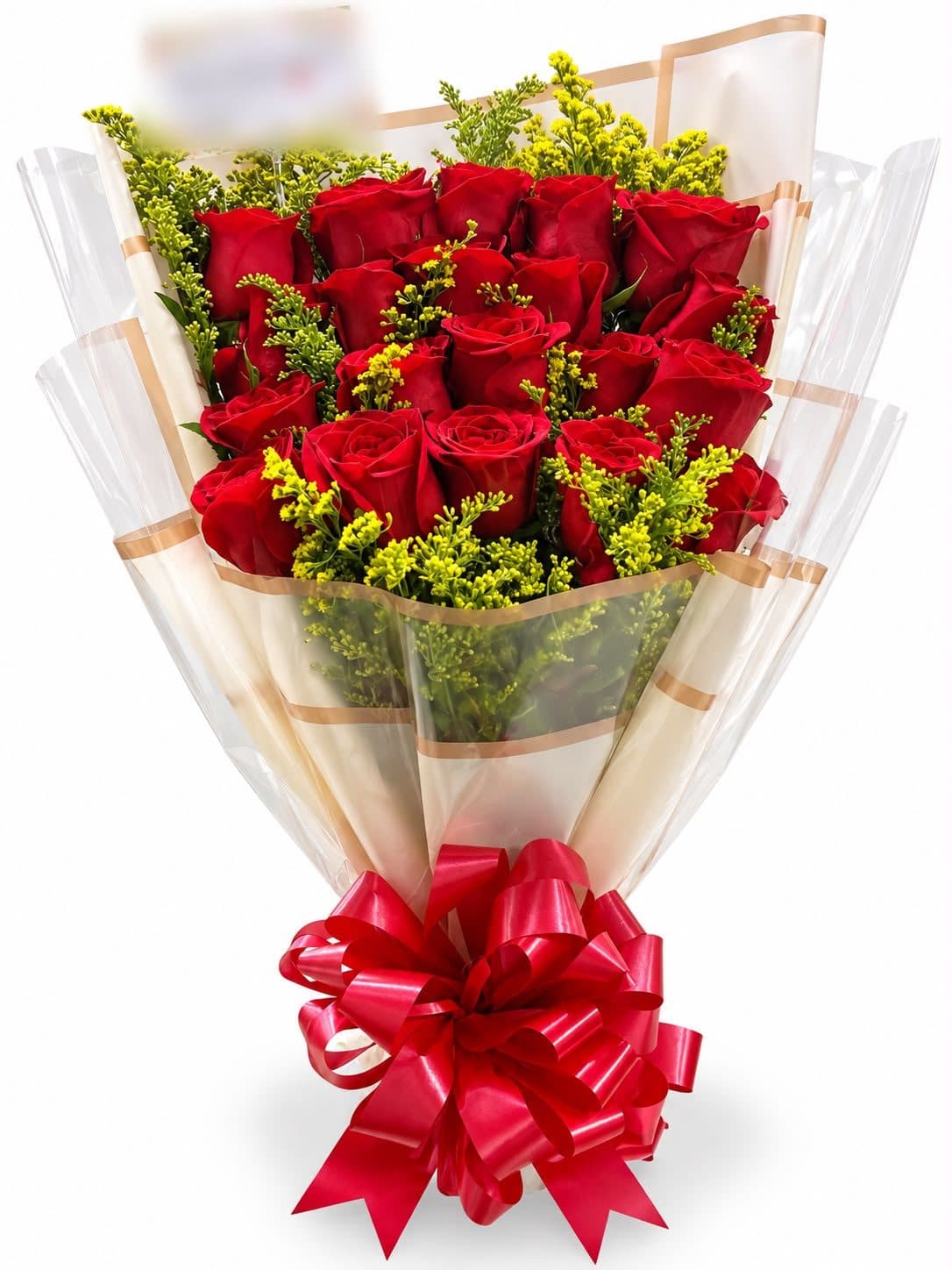 Ramo de 24 Rosas Rojas con Solidago