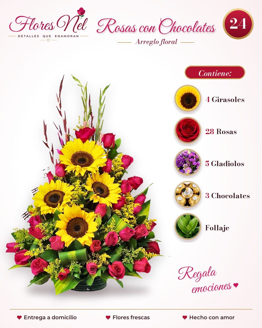 Rosas con Chocolates y Girasoles