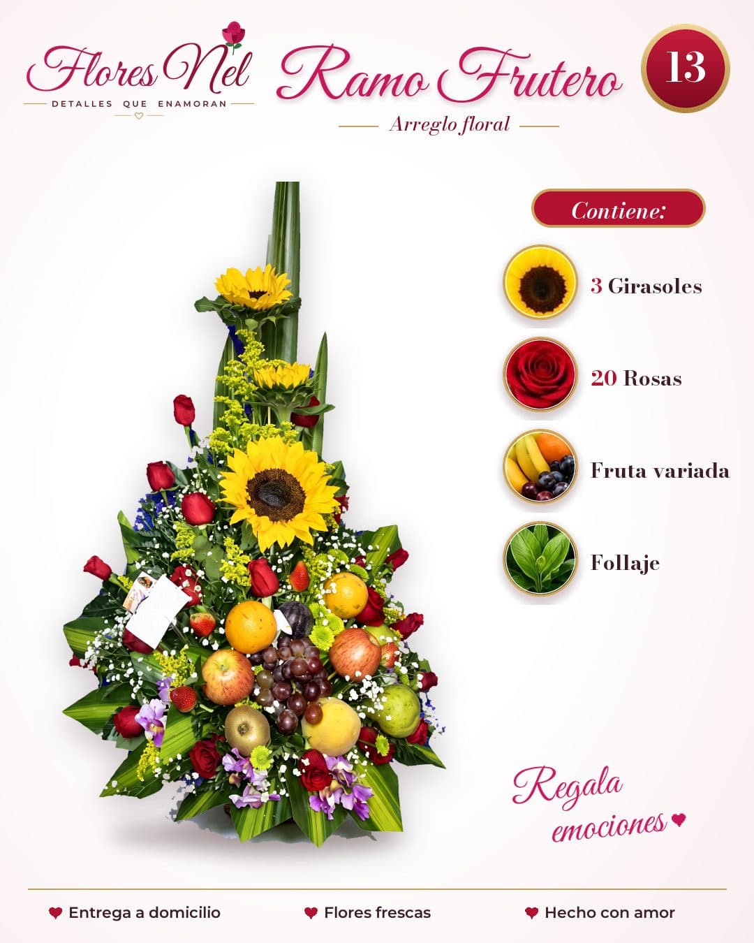 Ramo Frutero de Rosas y Girasoles