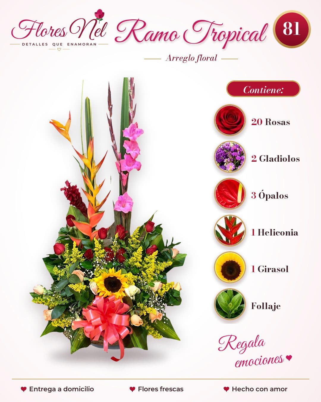 Ramo Tropical de Rosas, Gladiolos y Heliconia