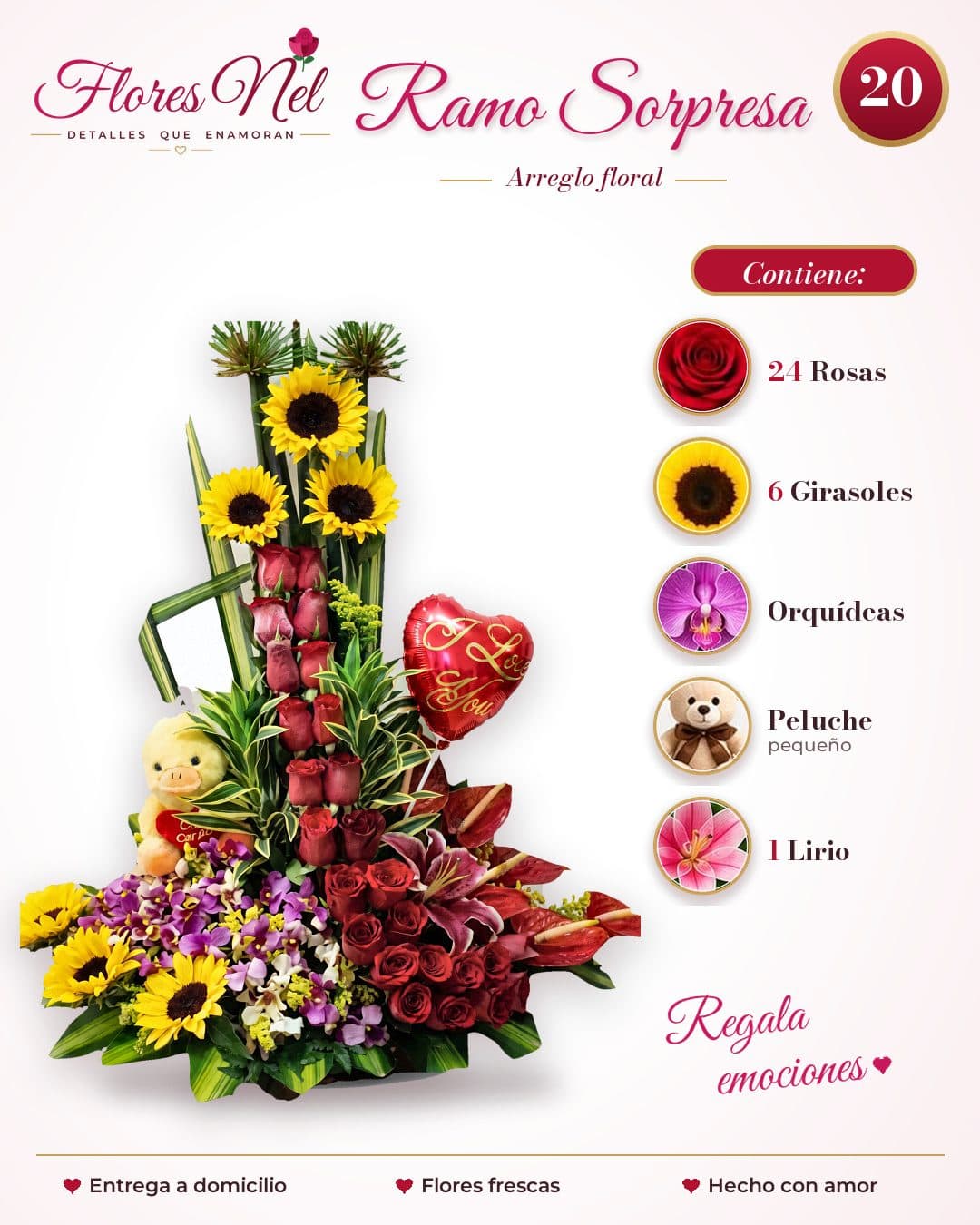 Ramo Sorpresa de Rosas, Girasoles y Orquídeas