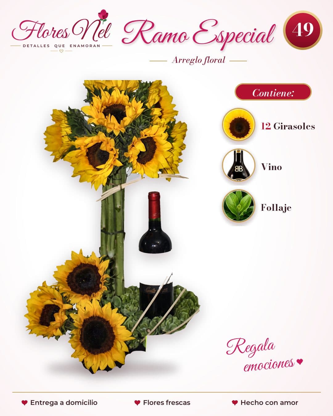 Arreglo de Girasoles con Vino