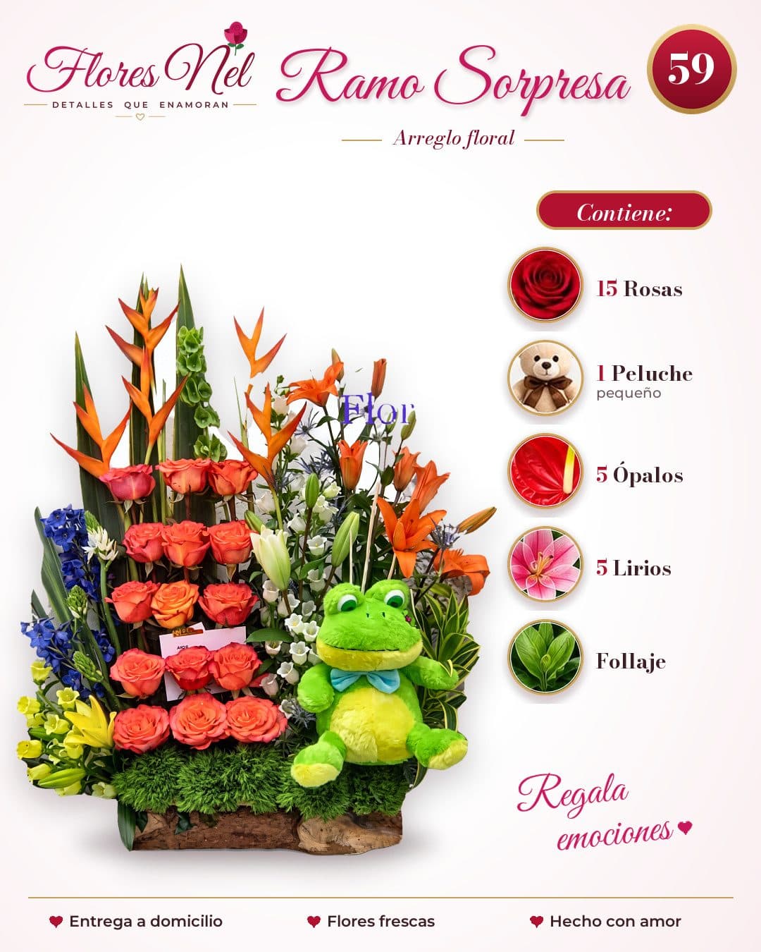 Ramo Sorpresa de Rosas Naranjas con Peluche