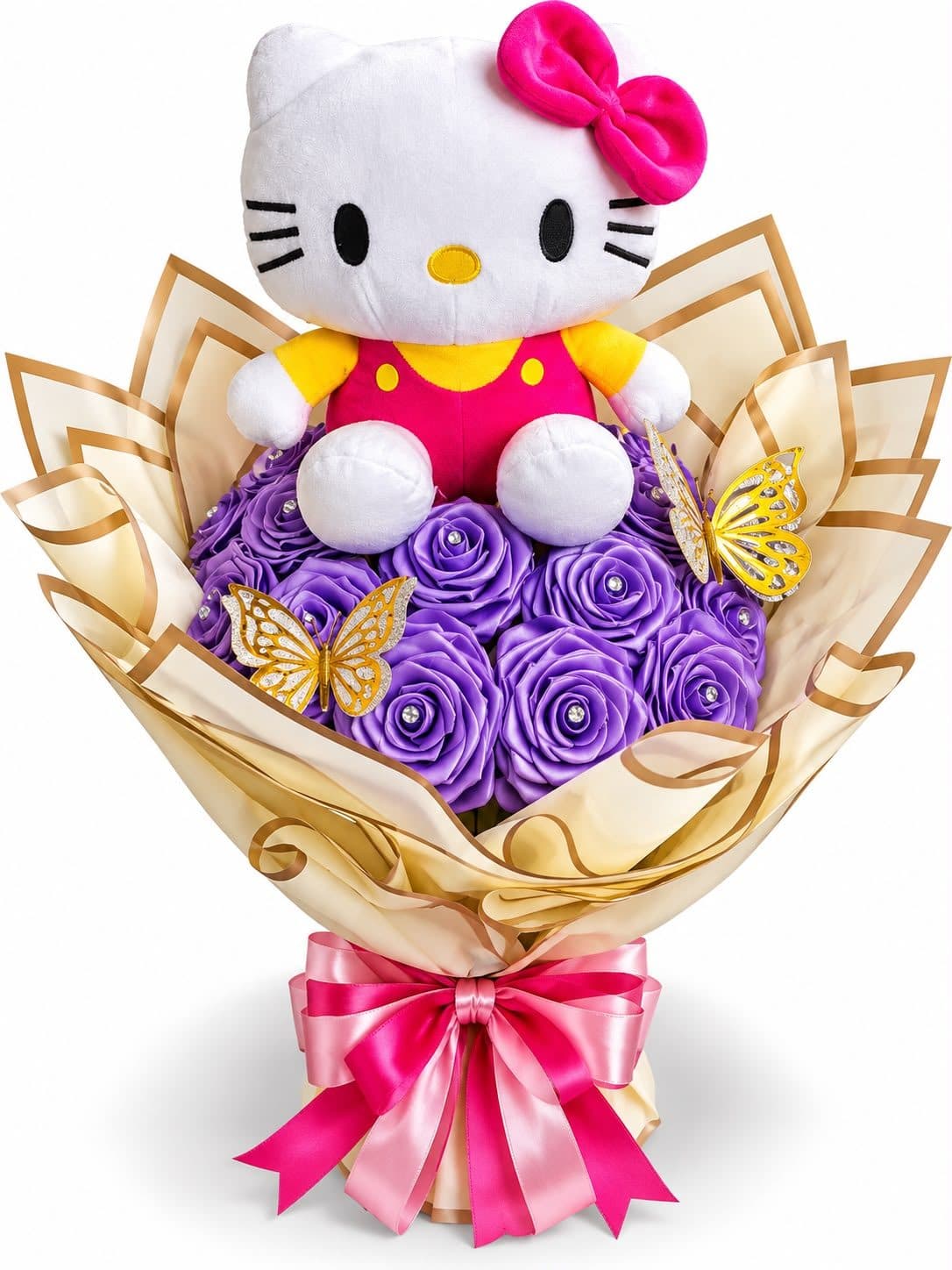 Ramo de Rosas Eternas Lilas con Peluche Grande