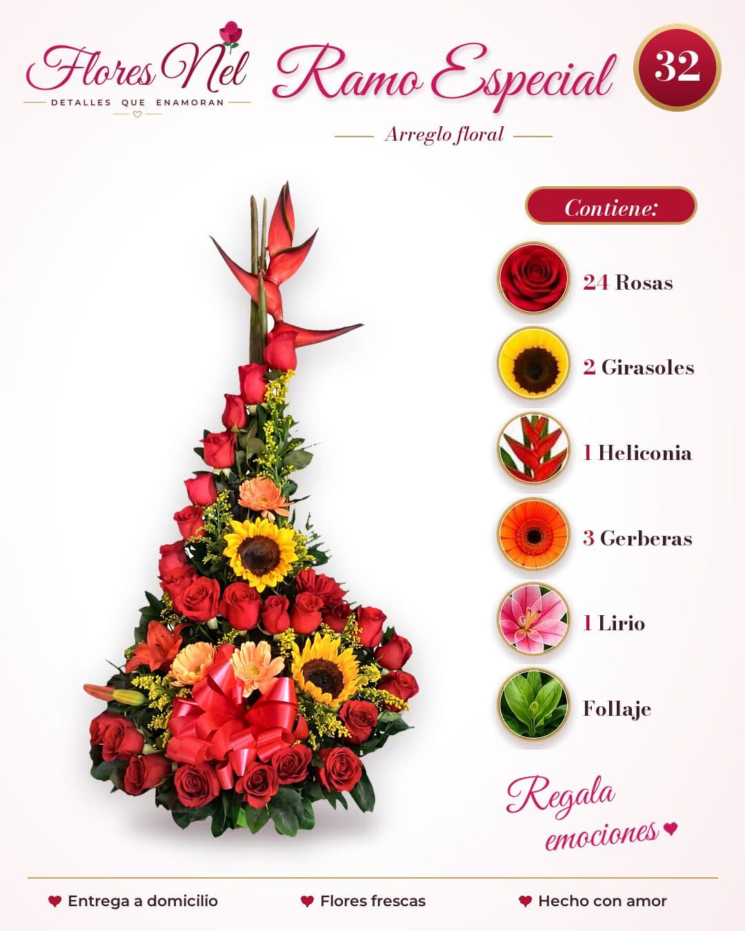 Ramo Especial de 24 Rosas con Girasoles y Gerberas