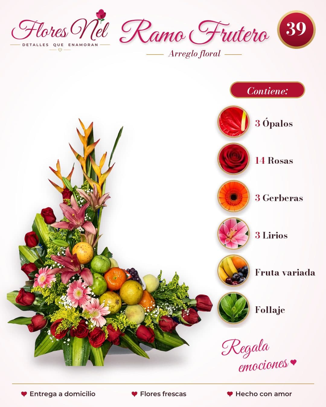 Ramo Frutero de Rosas, Lirios y Gerberas