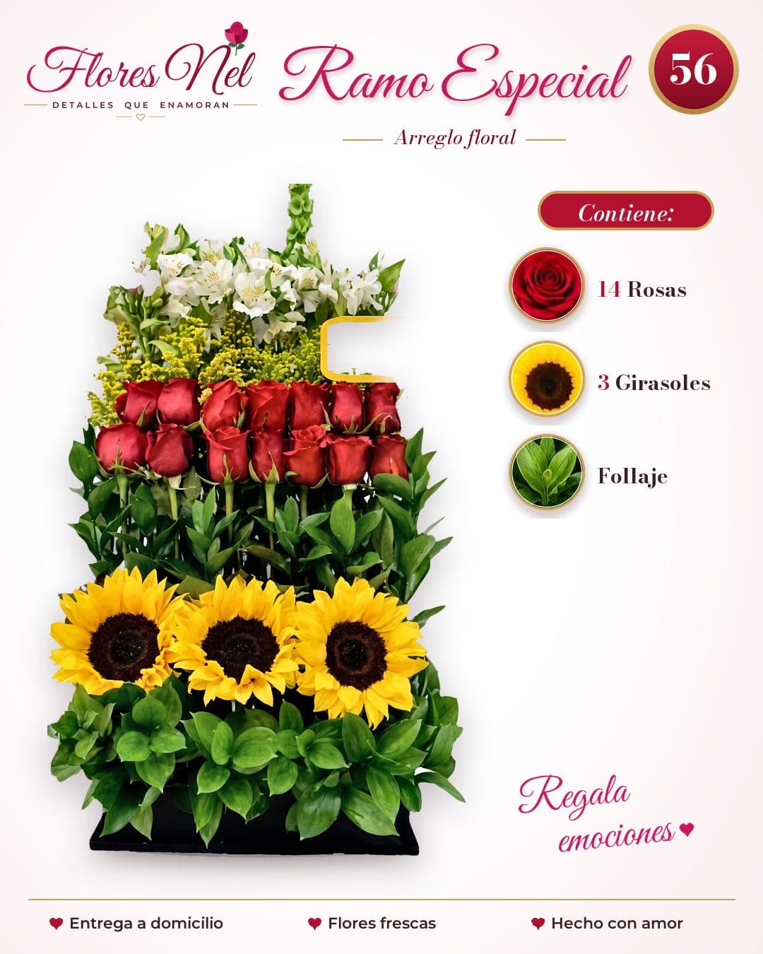 Ramo Especial de Rosas y Girasoles en Niveles