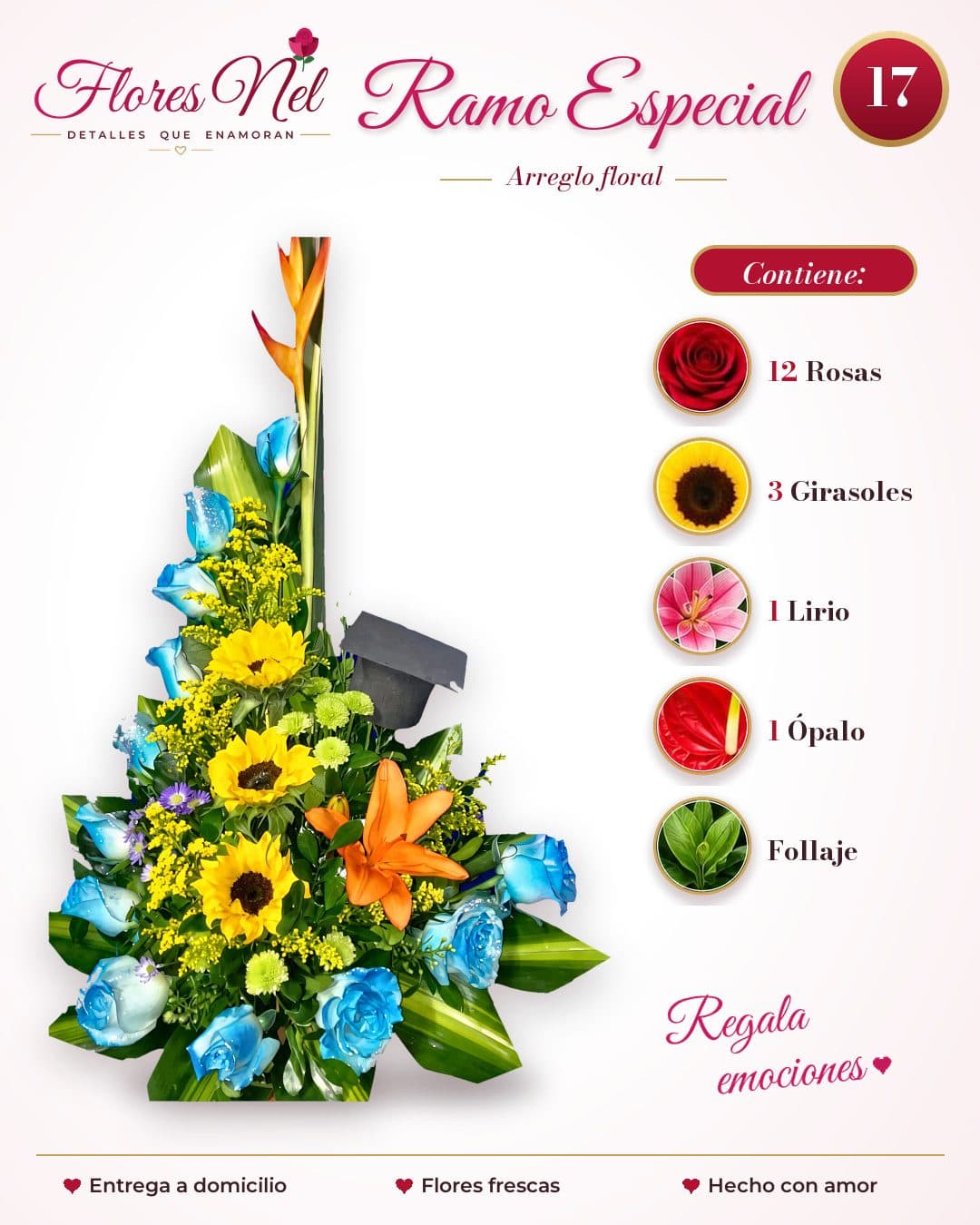 Ramo Especial de Rosas Azules y Girasoles