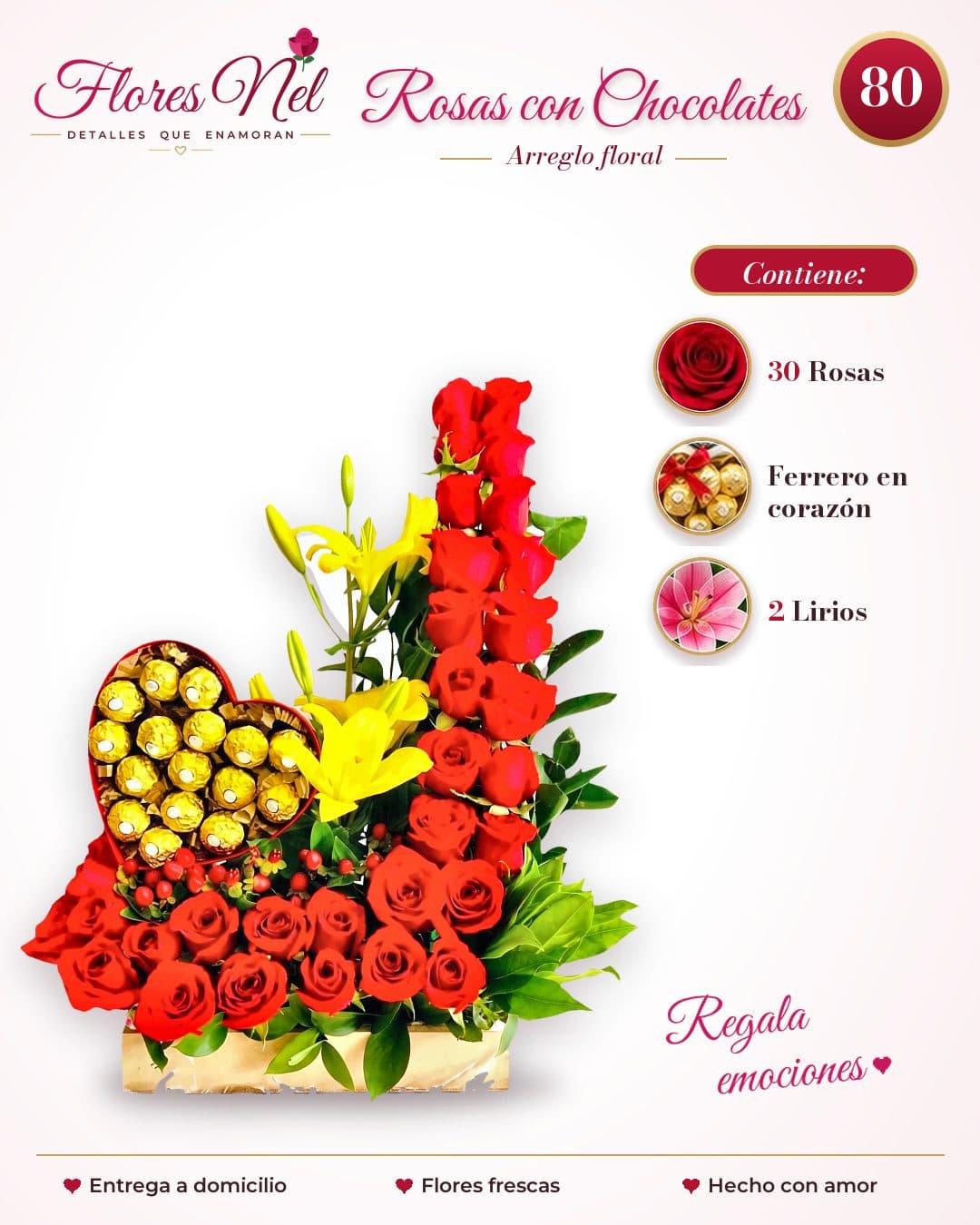 Rosas con Corazón de Chocolates