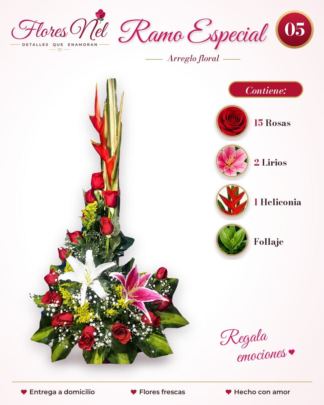Ramo Especial de 15 Rosas con Lirios Blancos