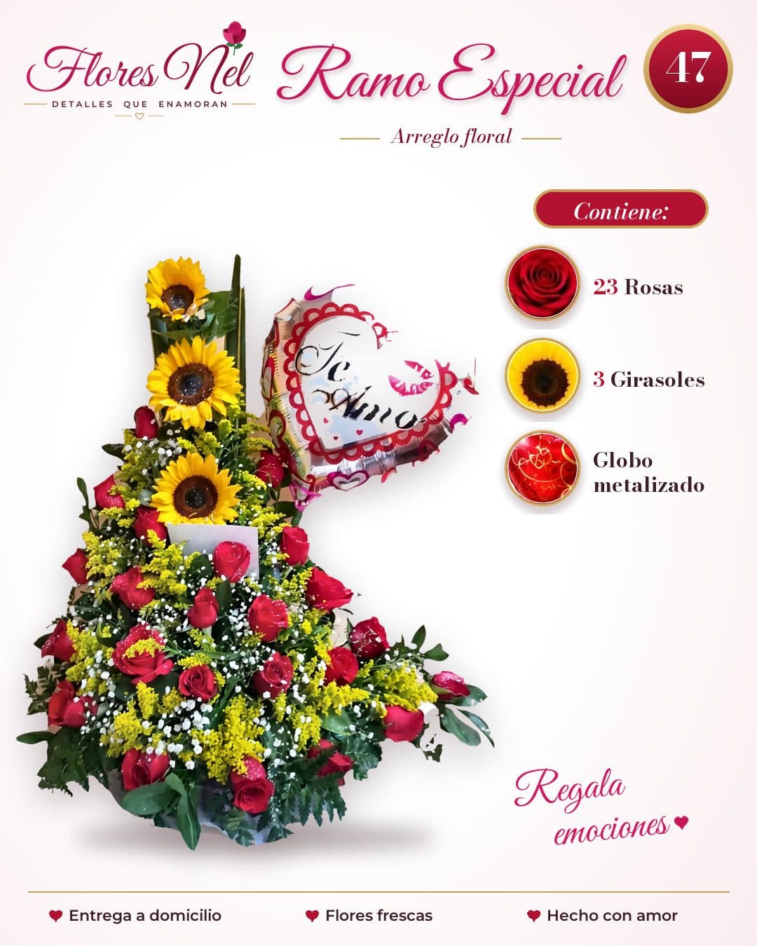 Ramo Especial de Rosas y Girasoles con Globo