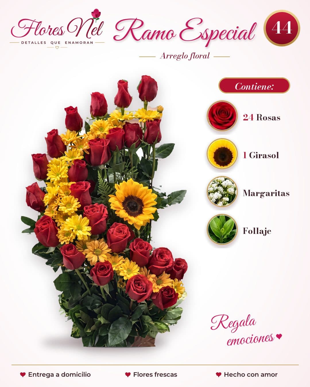 Ramo Especial de Rosas, Girasol y Margaritas