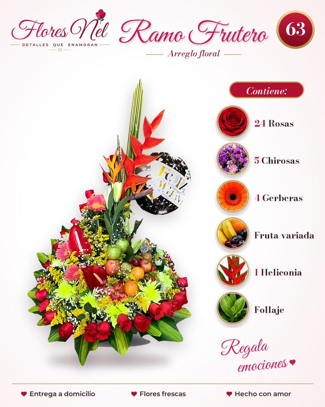 Ramo Frutero de Rosas y Gerberas