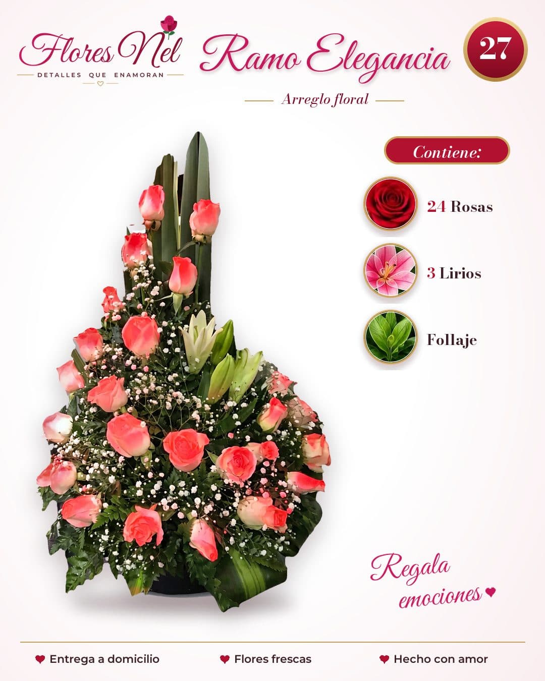 Ramo Elegancia de 24 Rosas y Lirios
