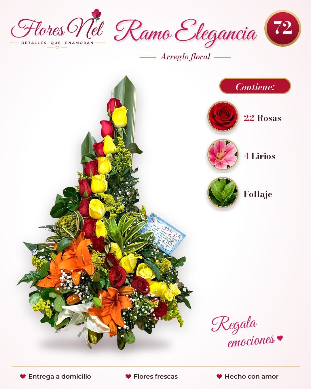 Ramo Elegancia de 22 Rosas Rojas y Amarillas