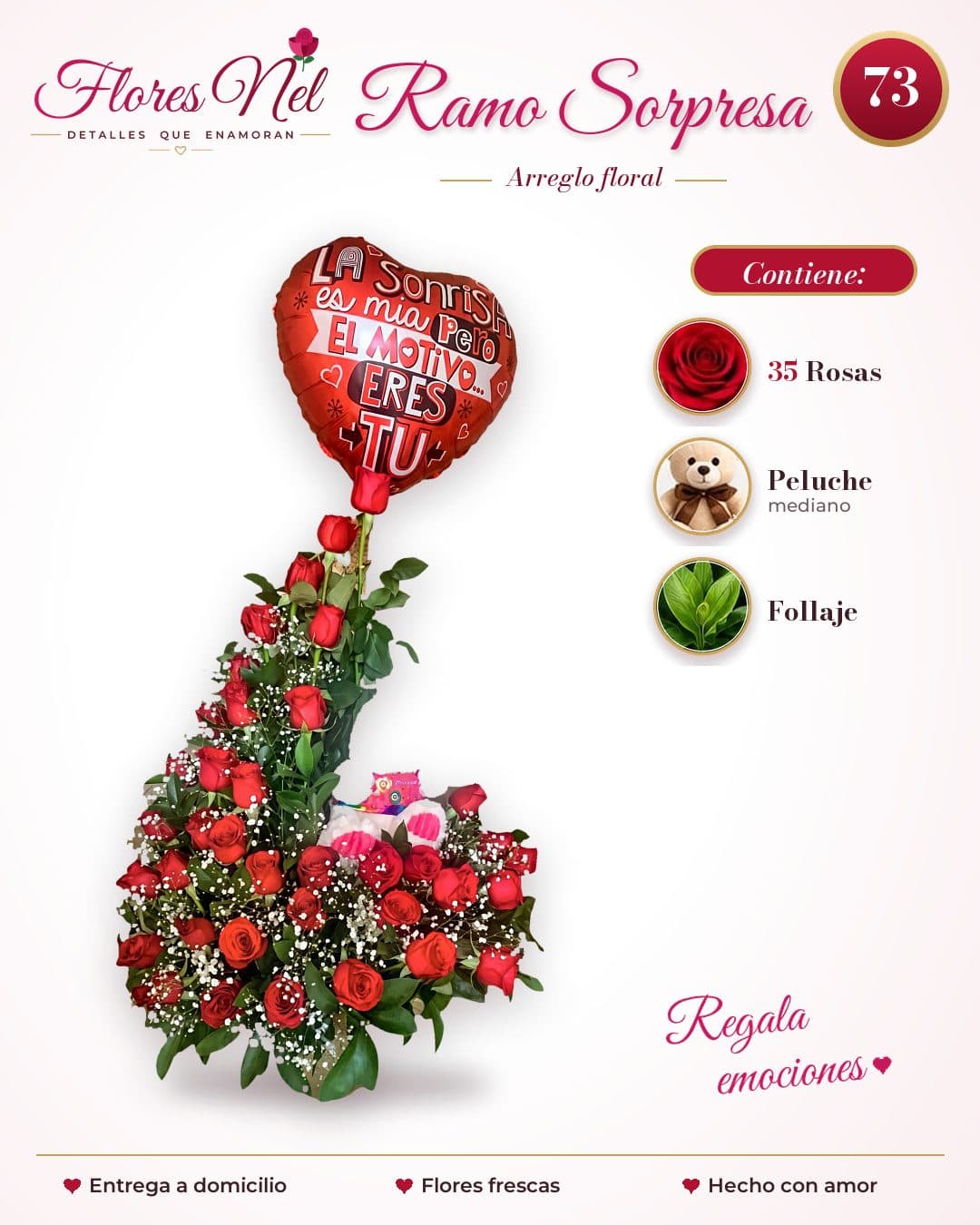 Ramo Sorpresa de 35 Rosas con Peluche y Globo