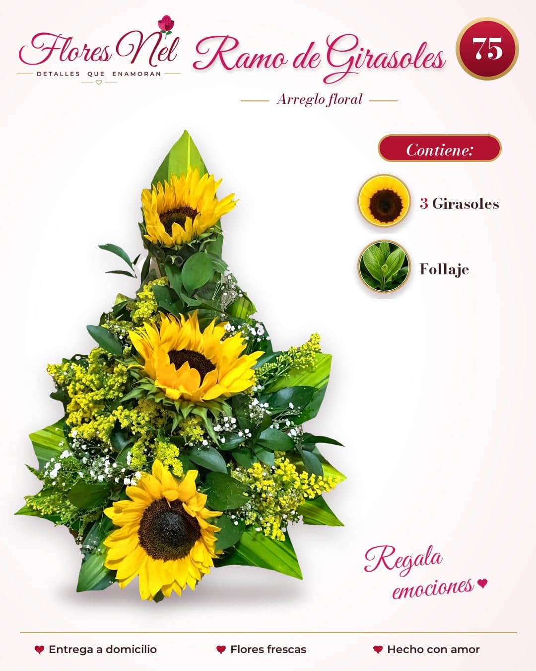 Ramo de 3 Girasoles con Follaje