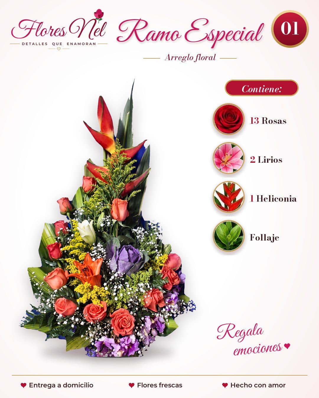 Ramo Especial de Rosas, Lirios y Heliconia