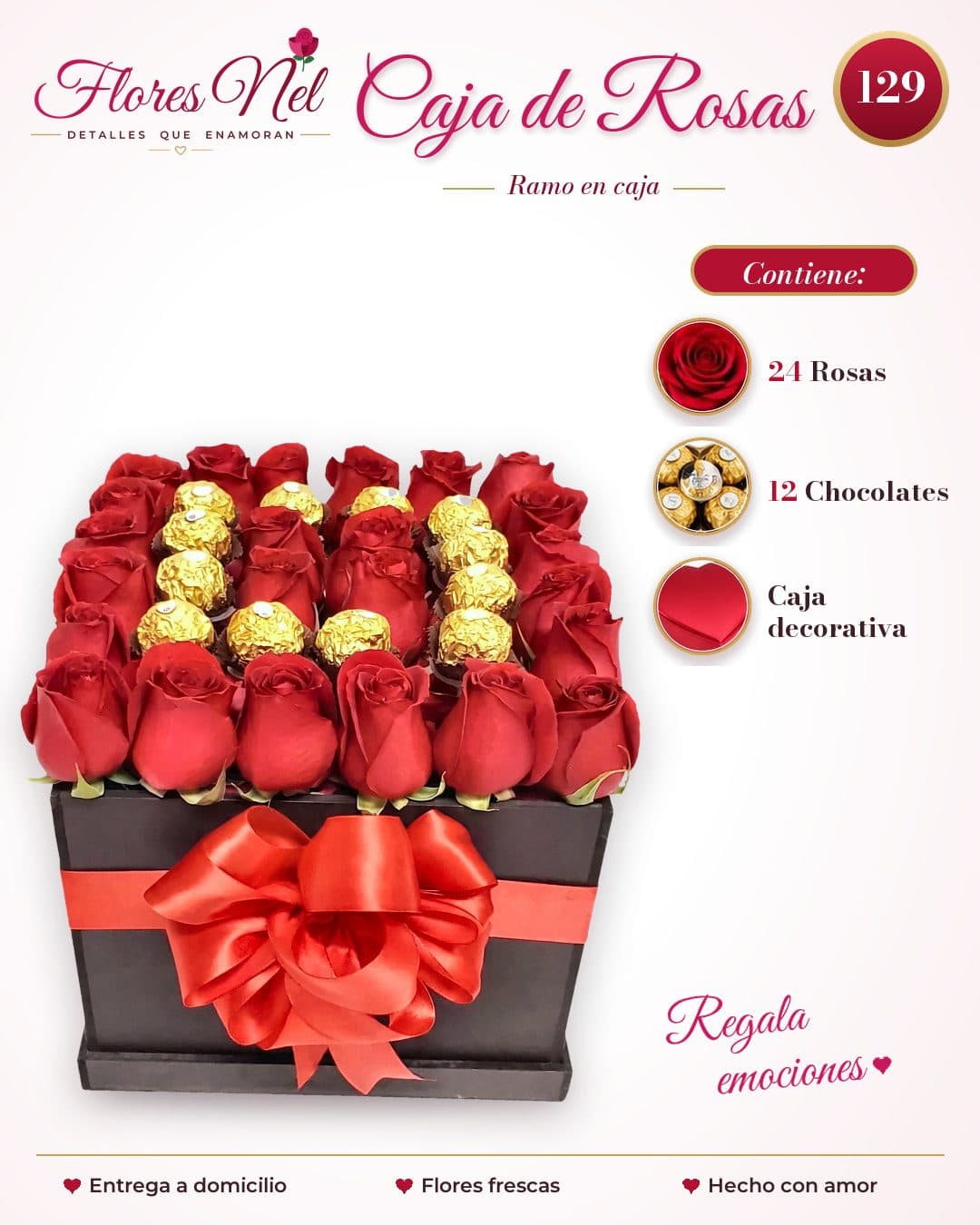 Caja de 24 Rosas con Chocolates