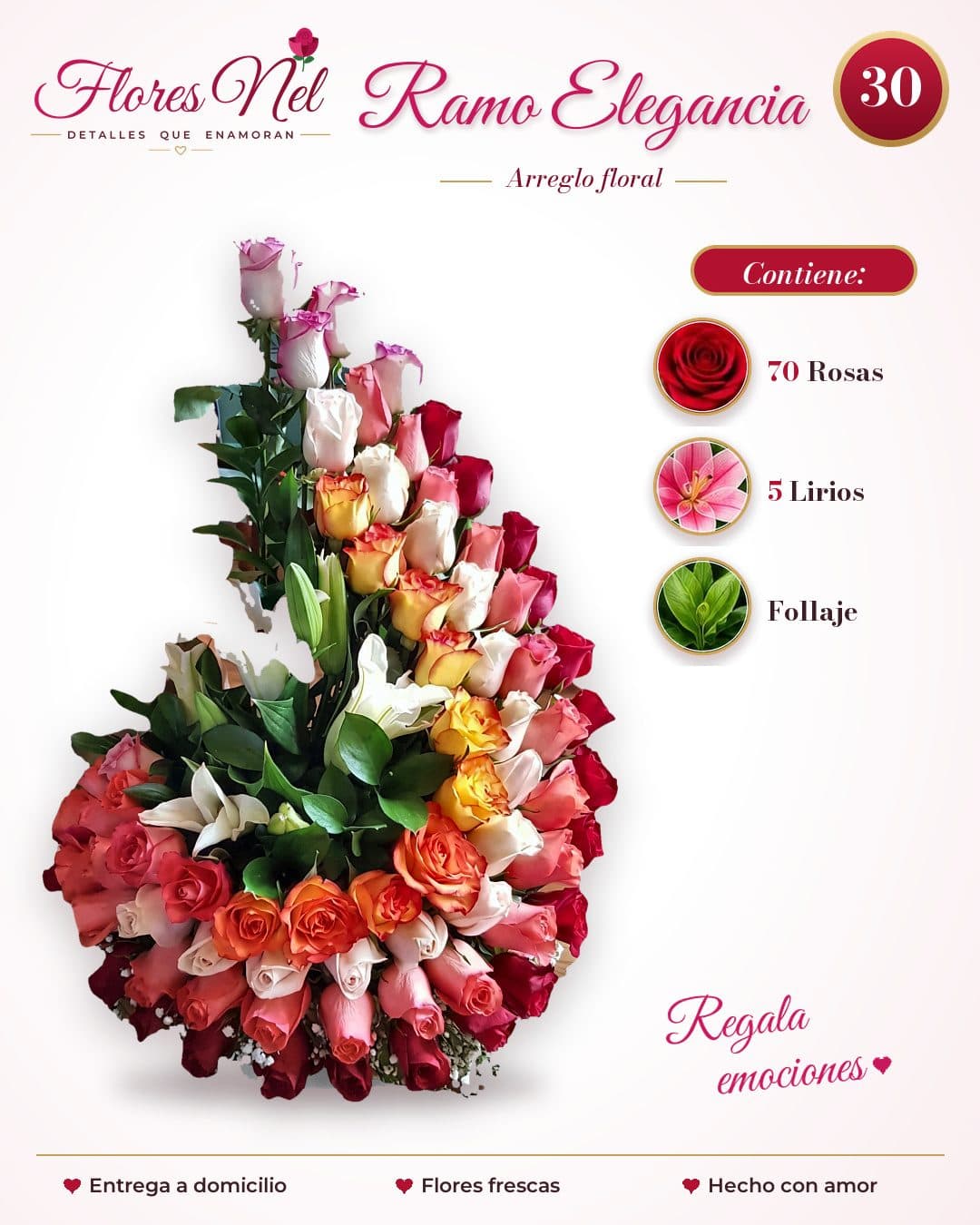 Ramo Elegancia de 70 Rosas