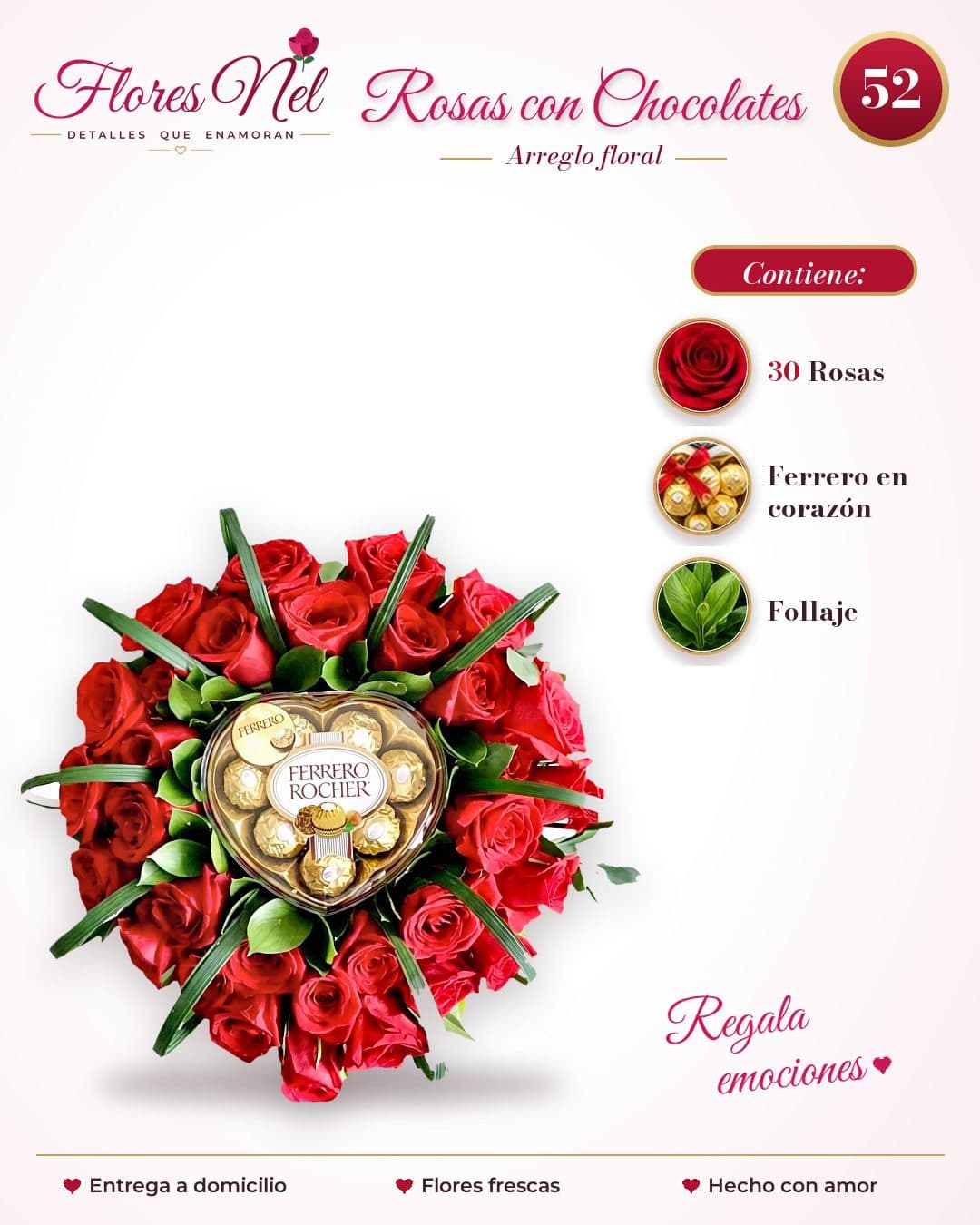 Rosas en Corazón con Ferrero Rocher