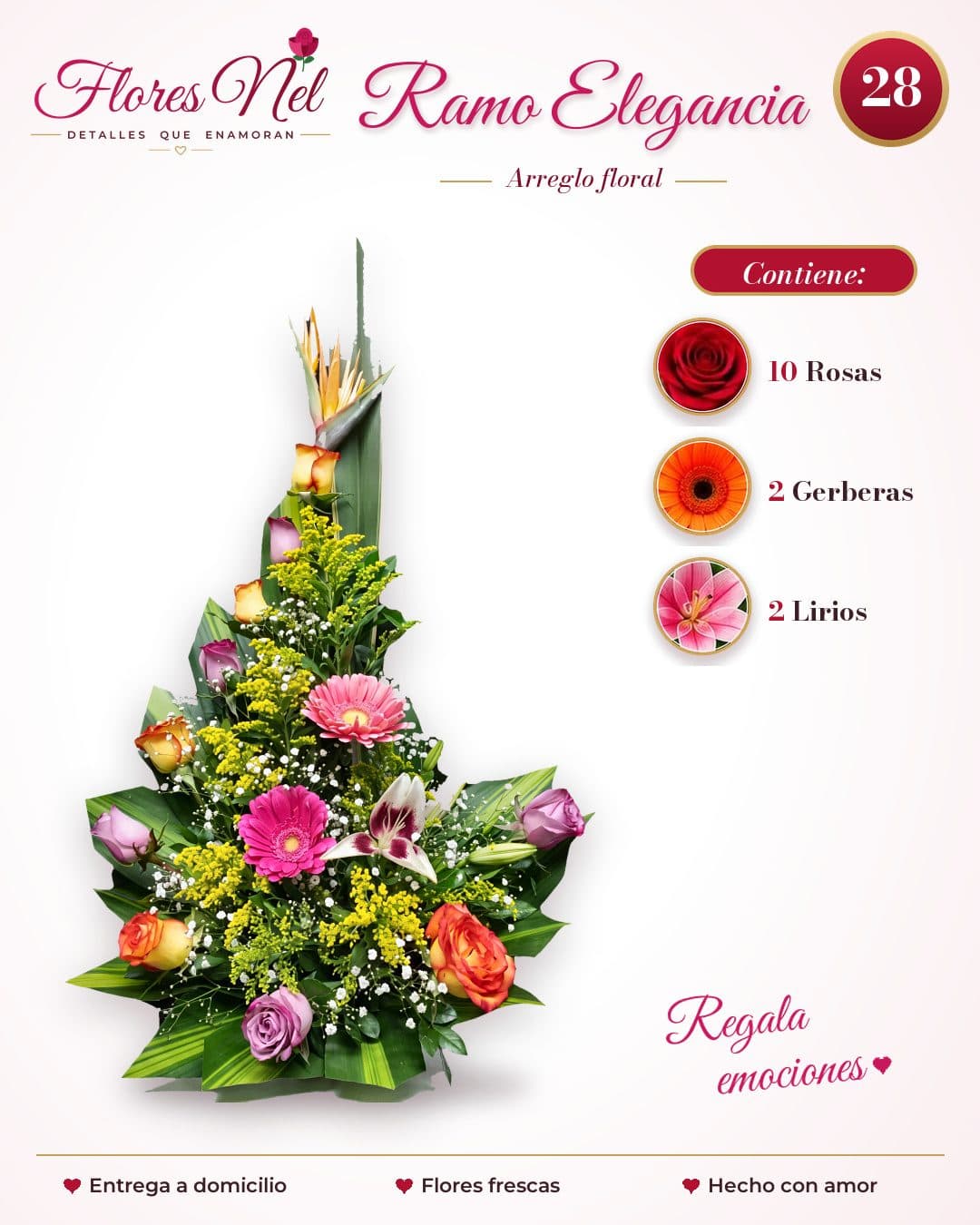 Ramo Elegancia de Rosas, Gerberas y Lirios