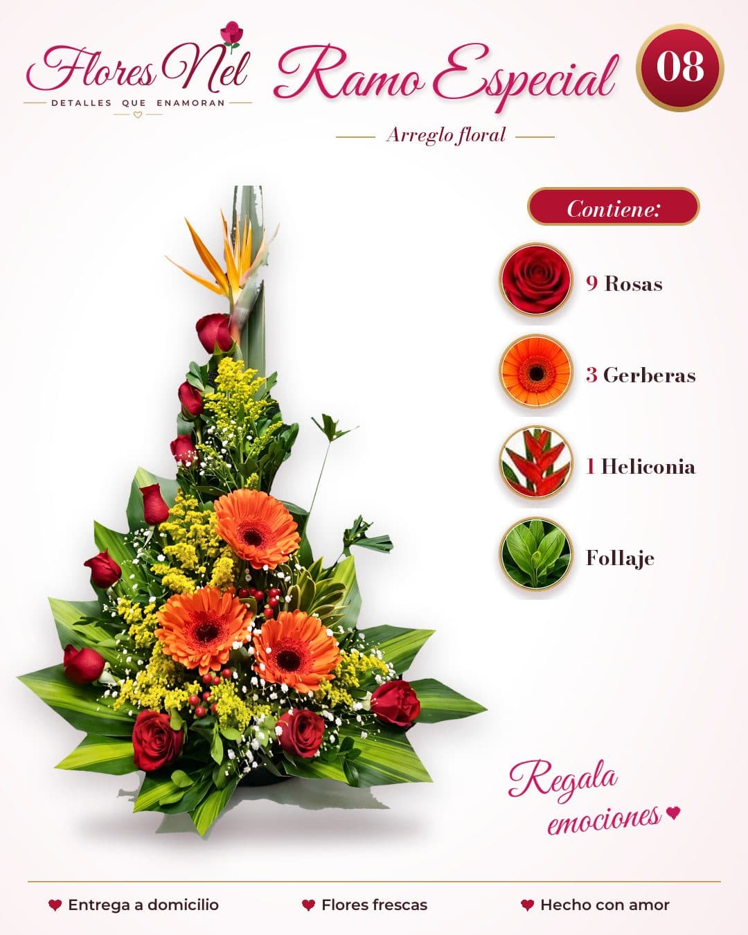 Ramo Especial de Rosas y Gerberas Naranjas
