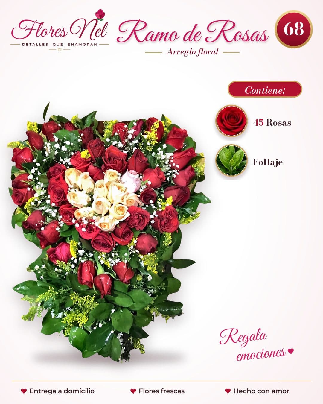 Corazón de 45 Rosas