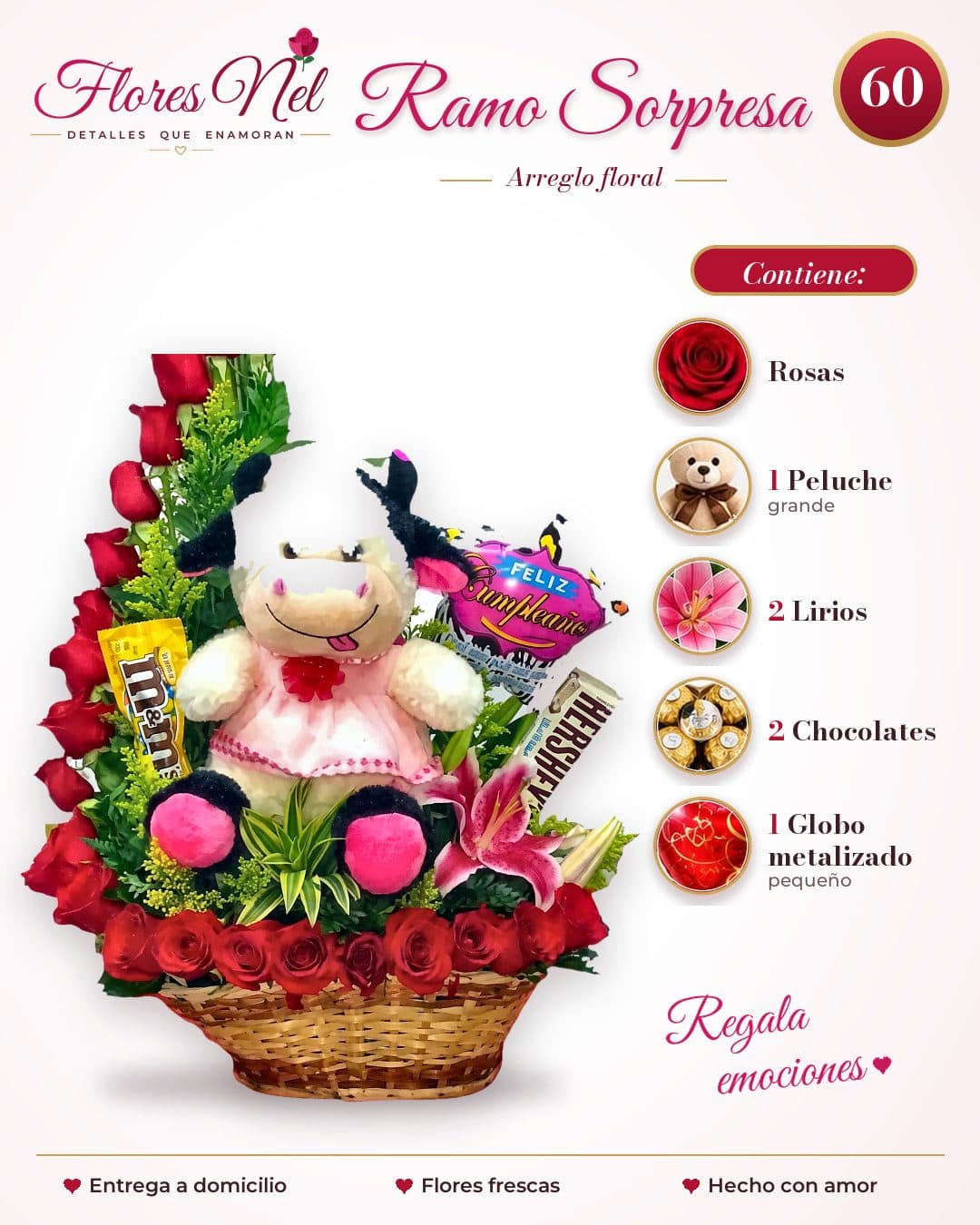 Ramo Sorpresa en Canasta con Peluche Grande