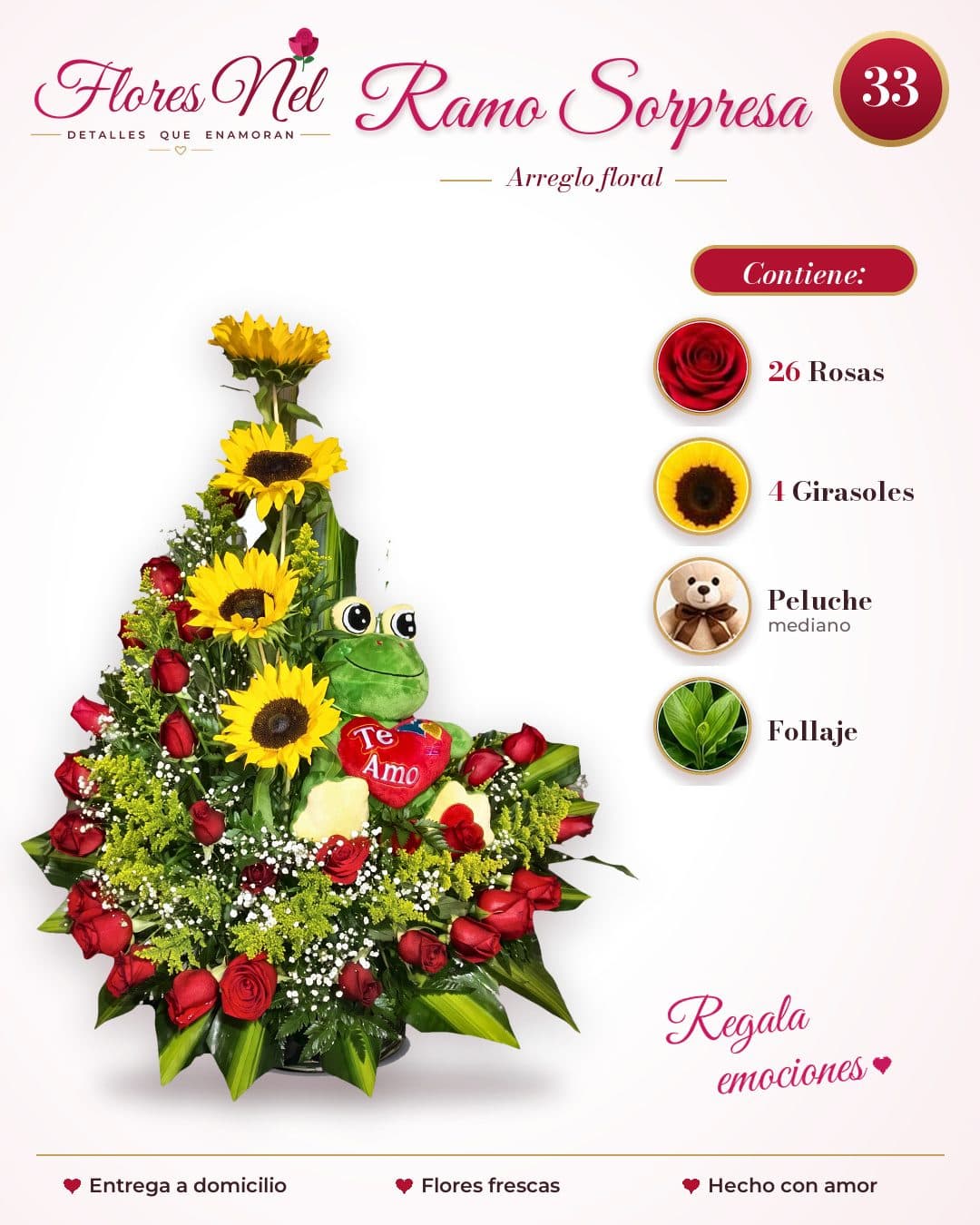 Ramo Sorpresa de Rosas y Girasoles con Peluche