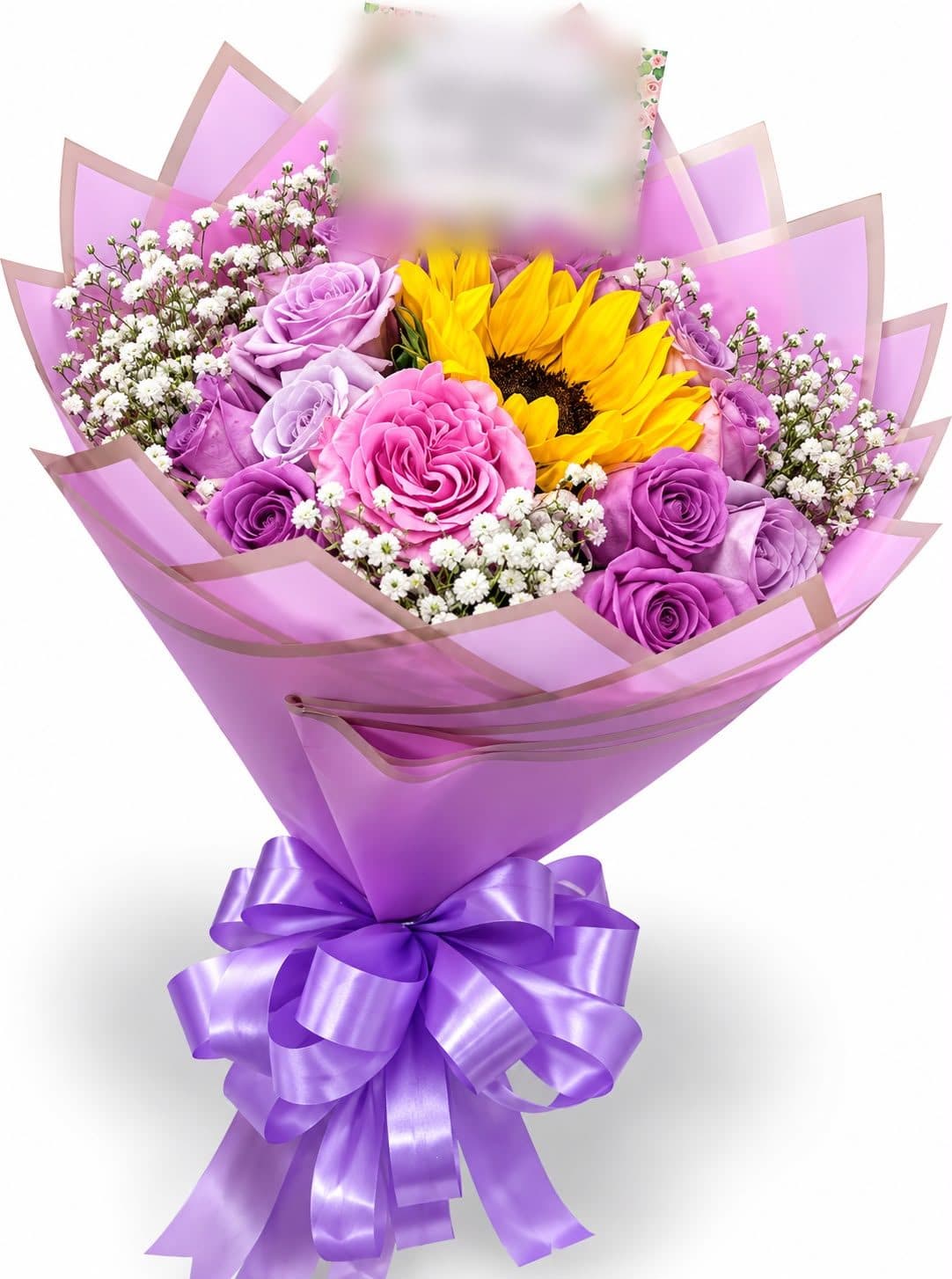 Ramo de Rosas Lilas con Girasol