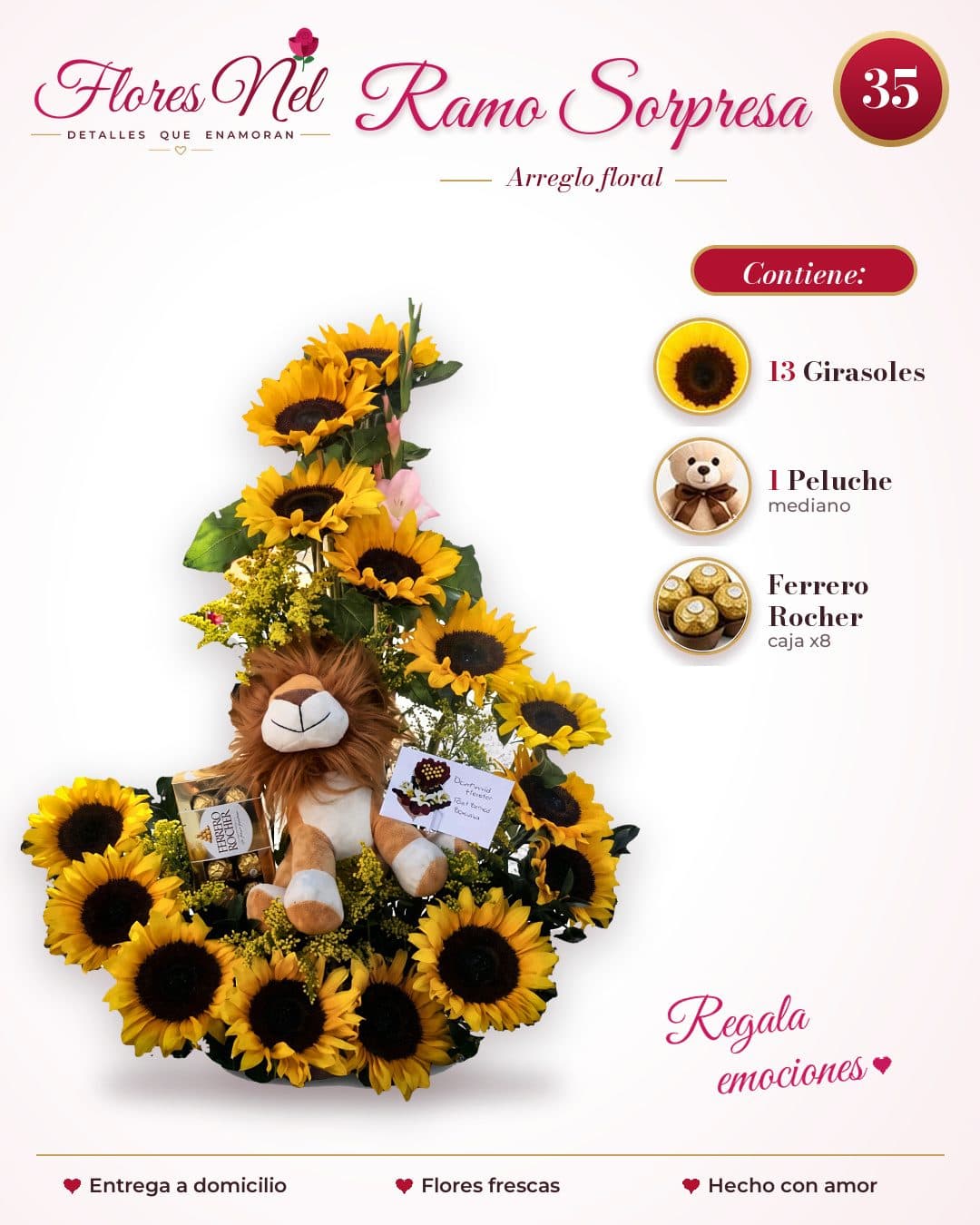 Ramo Sorpresa de Girasoles con Peluche y Ferrero